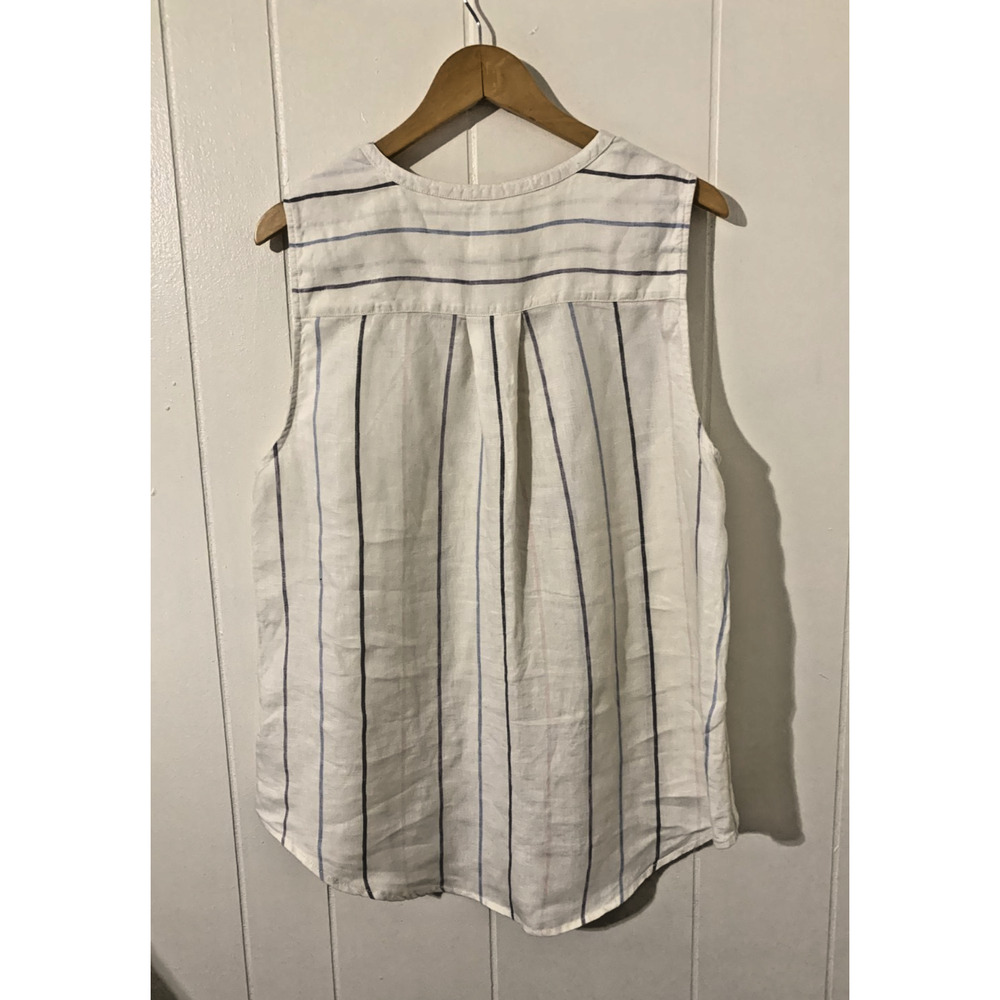 C&C California Womens 100% Linen Striped Sleeveless Top Beach Boho Coastal Sz XL - Picture 2 of 7